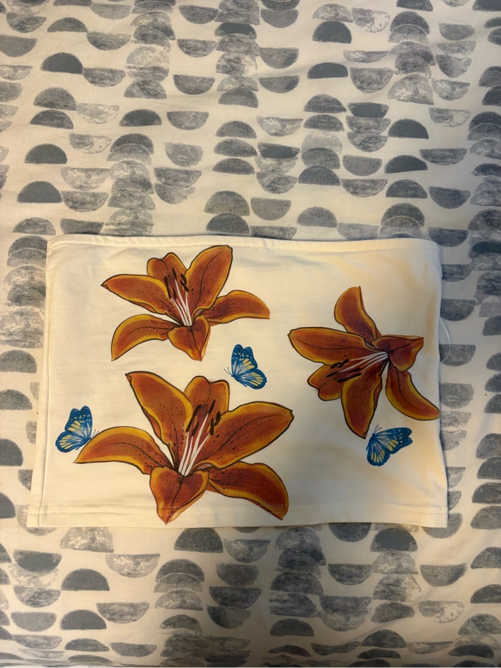 Edikted Tube Top with Orange Lilies and Blue Butterflies